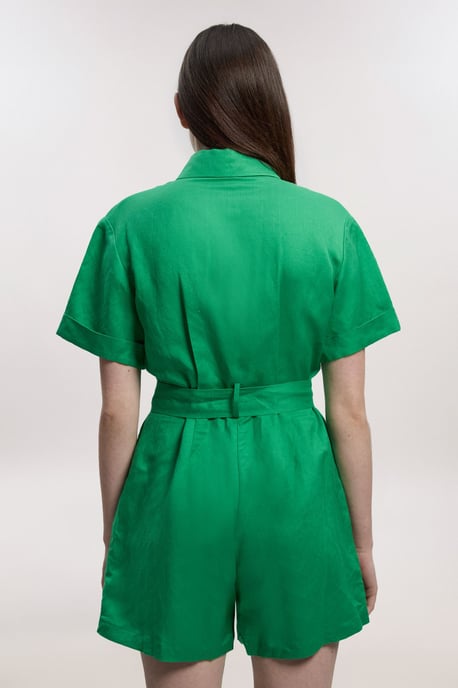 Viscose Linen Woven Belted Playsuit - Image 4