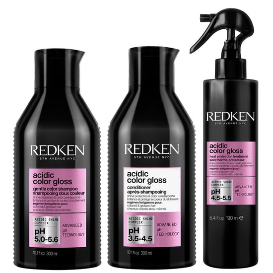 Redken Acidic Color Gloss Sulphate-free Shampoo 300ml, Acidic Color Gloss Conditioner 300ml And Heat Protection Treatment 190ml - Image 1