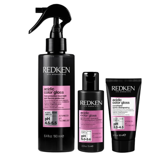 Redken Acidic Color Gloss Leave In Heat Protectant 190ml, Shampoo 75ml And Conditioner 50ml Pack - Image 1
