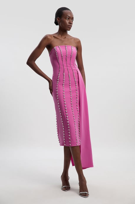 Crystal Embellished Woven Drape Detail Maxi Dress - Image 1