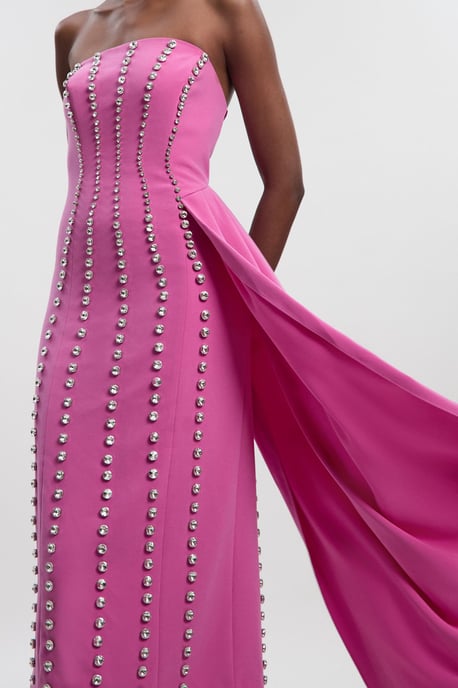Crystal Embellished Woven Drape Detail Maxi Dress - Image 3