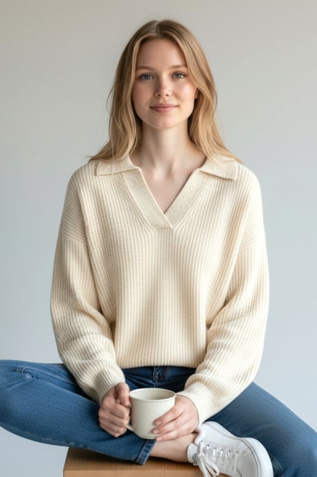 Collared Ribbed Jumper With Side Splits - Image 1