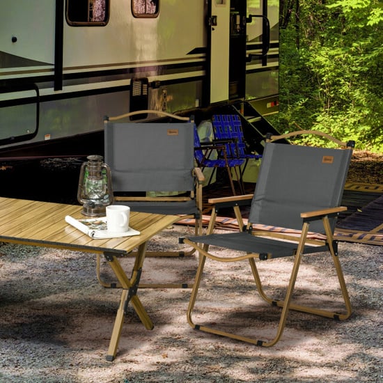 4goodz 2x campingstoelen laag model leuningen donker/bruin - Image 3