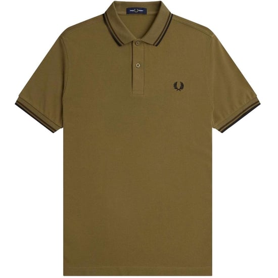 Fred Perry Mens Double Tipped Collar Polo Shirt (Black/Khaki Green) - Image 1