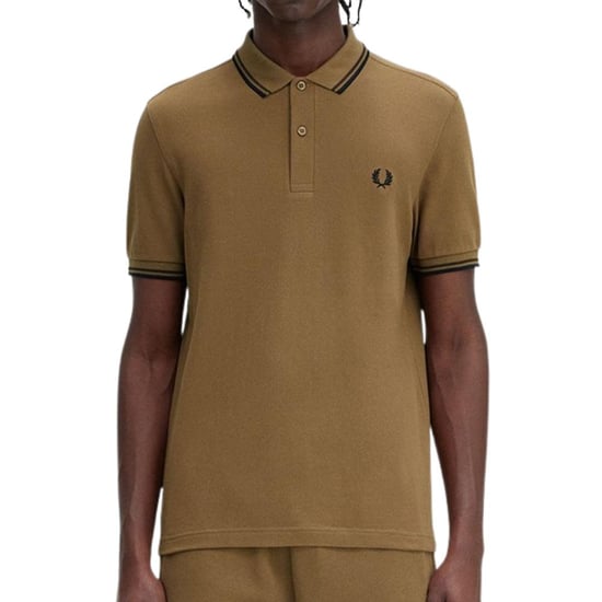 Fred Perry Herenpoloshirt met dubbele kraag (Zwart/Kaki Groen) - Image 3