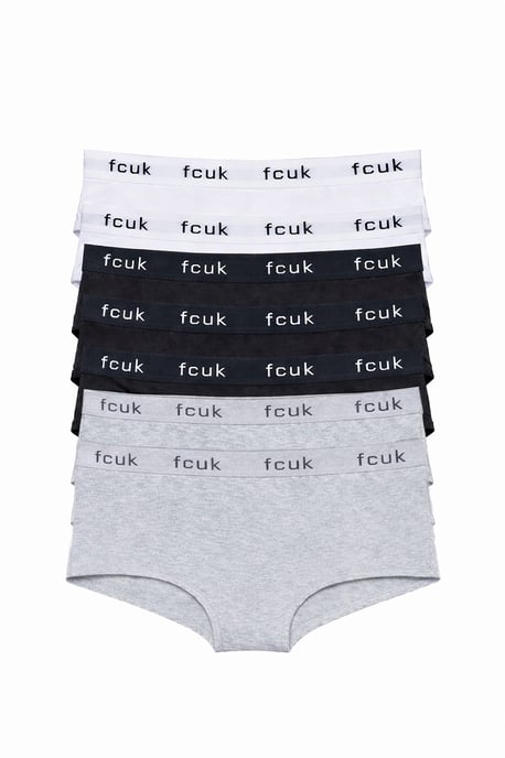 Grey 7 Pack Cotton Fcuk Ladies Hipster Full Briefs - Image 1