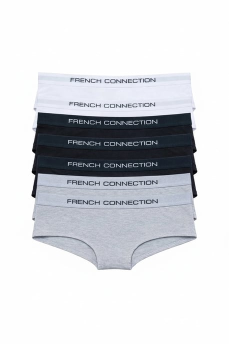 Grey 7 Pack Cotton Ladies Hipster Full Briefs - Image 1