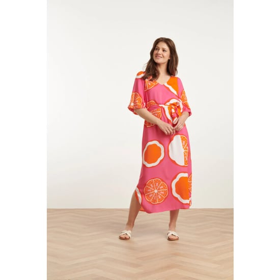 Smashed Lemon 25028 v-neck midi jurk met ballonmouwengrafisch fruitprint | - Image 2