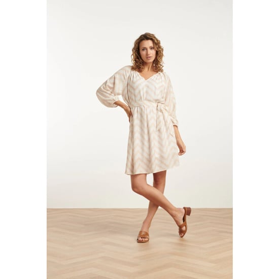 Smashed Lemon 25014 zachtevloeiende 3/4 mouw jurk met zigzag print | - Image 3