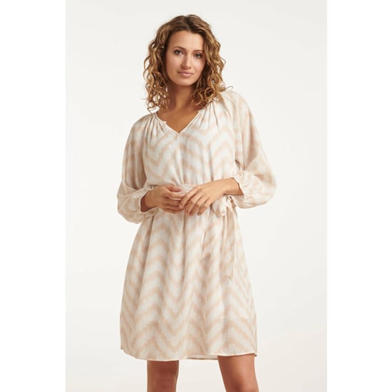 Smashed Lemon 25014 zachtevloeiende 3/4 mouw jurk met zigzag print | - Image 5