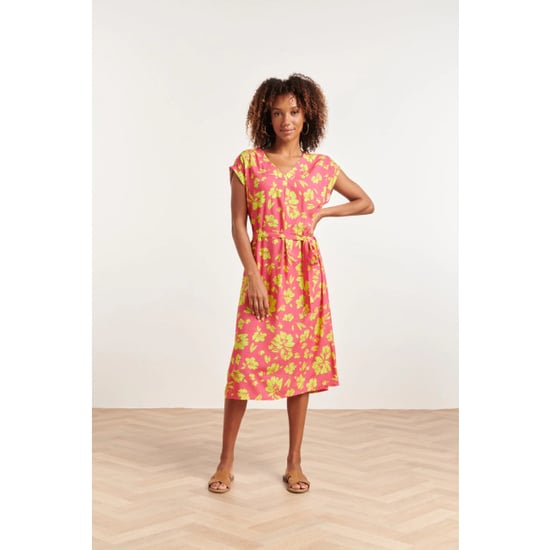 Smashed Lemon 24371 dames fuchsia jurk met allover lime bloemenprint | - Image 4