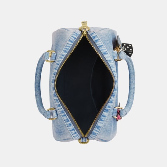 Rowan Satchel Bag In Loved Denim With Charms - Image 4