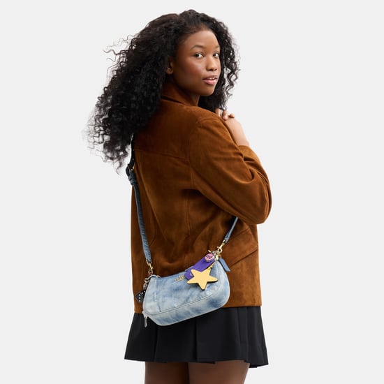 Teri Shoulder Bag In Loved Denim With Charms - Image 5