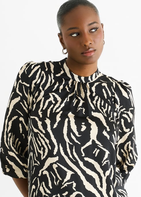 Black Animal High Neck Satin Blouse - Image 2