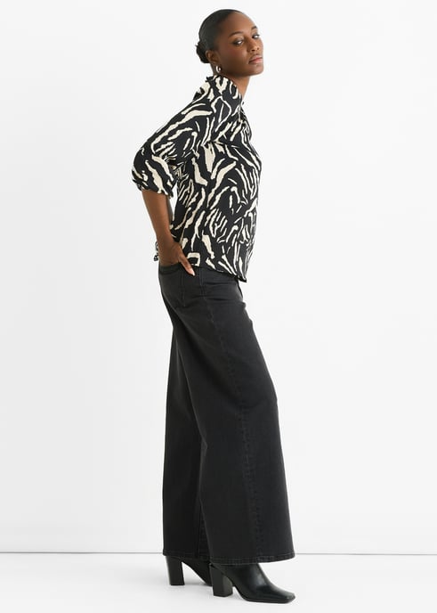 Black Animal High Neck Satin Blouse - Image 3