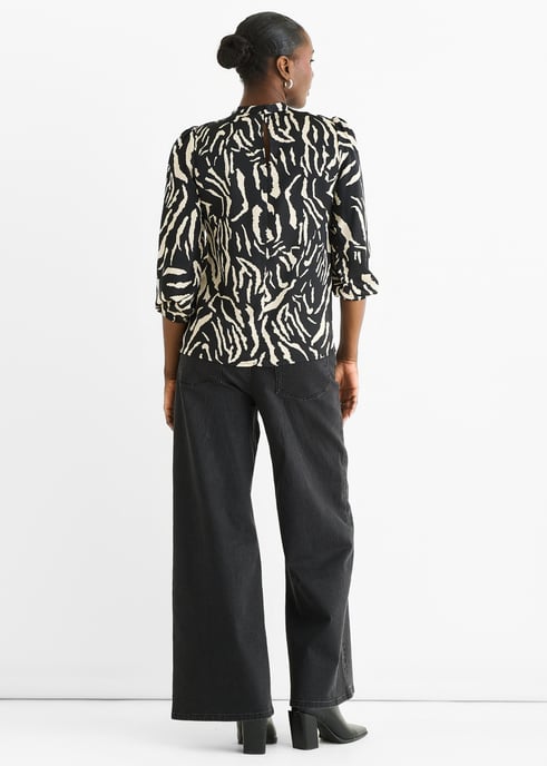 Black Animal High Neck Satin Blouse - Image 4