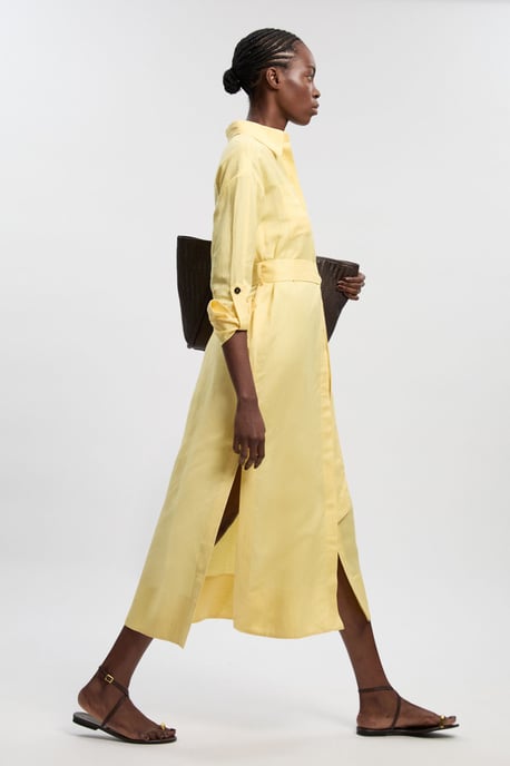 Viscose Linen Woven Belted Shirt Dress - Image 1