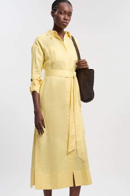 Viscose Linen Woven Belted Shirt Dress - Image 2