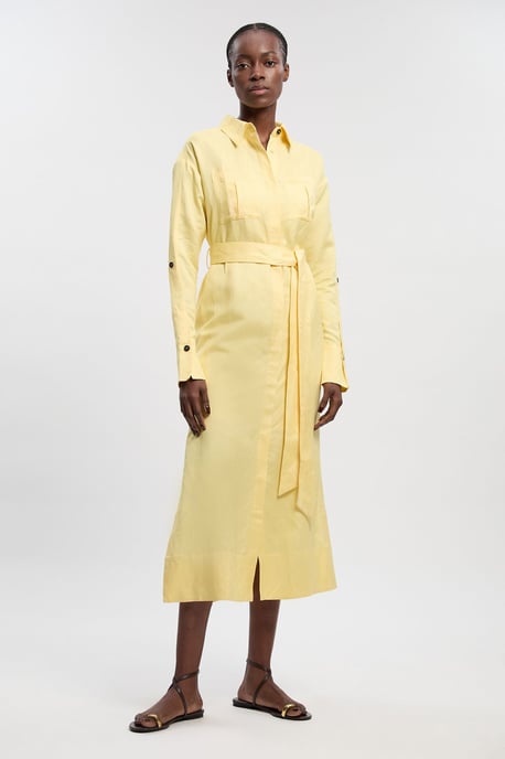 Viscose Linen Woven Belted Shirt Dress - Image 3