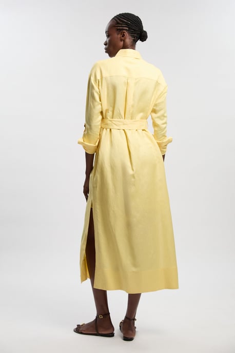 Viscose Linen Woven Belted Shirt Dress - Image 5