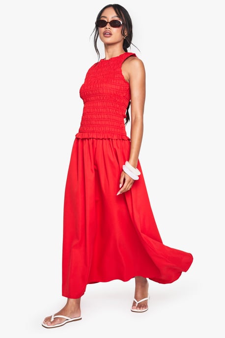 Racer Neck Shirred Drop Waist Midaxi Dress - Image 3