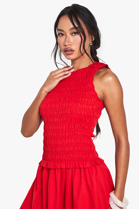 Racer Neck Shirred Drop Waist Midaxi Dress - Image 4