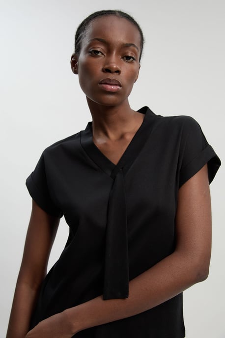Jersey V Neck Tie Detail T - Shirt - Image 1