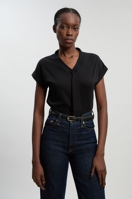 Jersey V Neck Tie Detail T - Shirt - Image 2