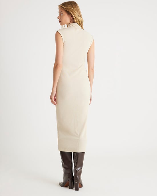River Island Womens Midi Dress Cream High Neck Ribbed Sleeveless - Image 3