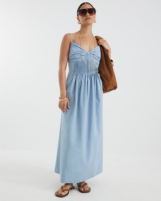 River Island Womens Midi Dress Petite Blue Pintuck Waist V-Neck - Image 1