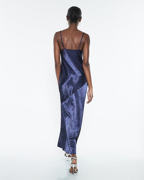River Island Womens Slip Midi Dress Navy Satin Diamante Detail - Image 3