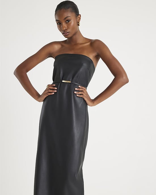 River Island Womens Bandeau Midi Dress Black Faux Leather Belted - Image 2