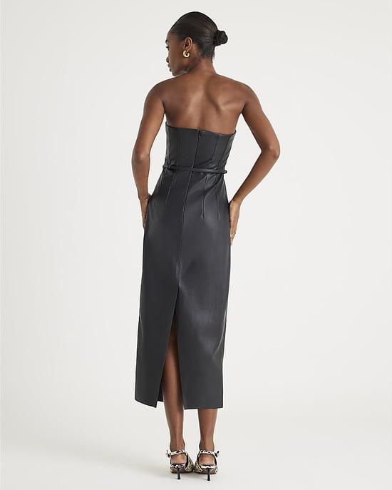 River Island Womens Bandeau Midi Dress Black Faux Leather Belted - Image 3
