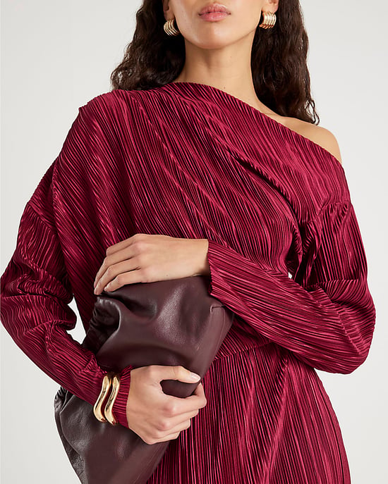 River Island Womens Midi Dress Red Plisse Long Sleeve - Image 4