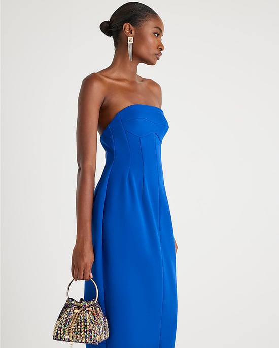 River Island Womens Bandeau Midi Dress Blue Sleeveless Bodycon - Image 2