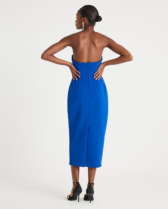 River Island Womens Bandeau Midi Dress Blue Sleeveless Bodycon - Image 3