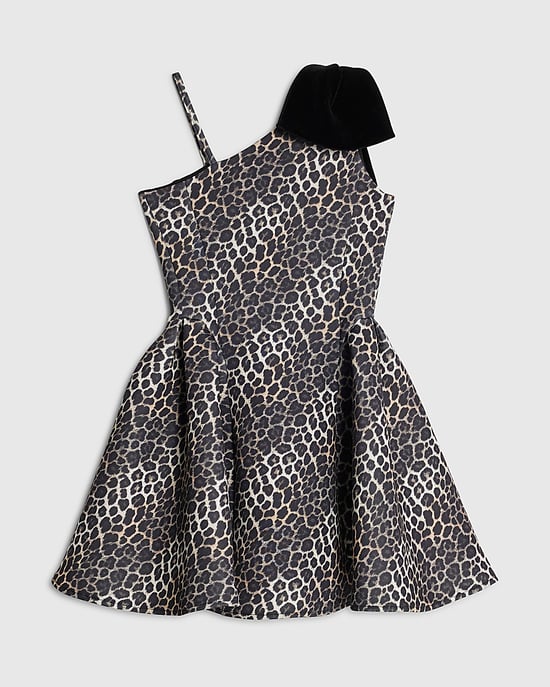 River Island Girls Dress Brown Leopard One Shoulder Bow - Image 4
