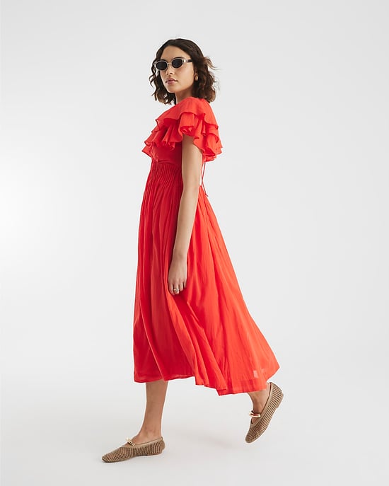 River Island Womens Midi Dress Red Frill Sleeve V-Neck - Image 1