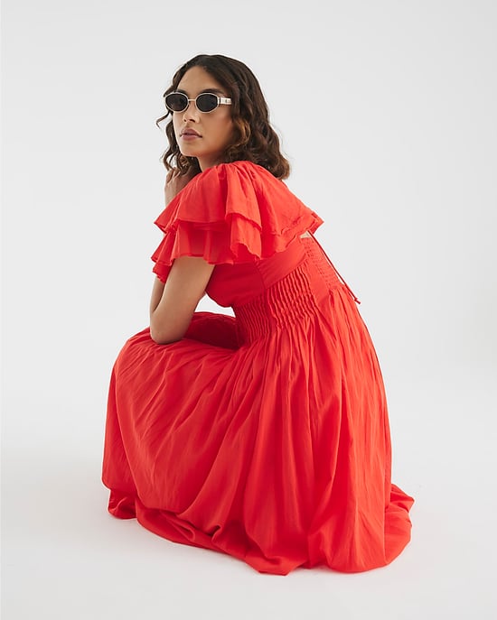 River Island Womens Midi Dress Red Frill Sleeve V-Neck - Image 3