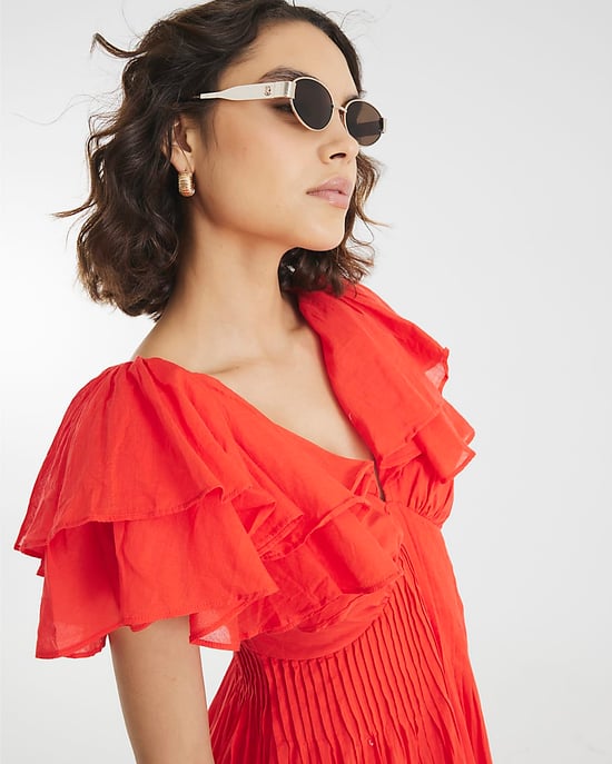 River Island Womens Midi Dress Red Frill Sleeve V-Neck - Image 4