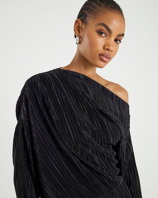 River Island Womens Midi Dress Black Plisse Long Sleeve - Image 2