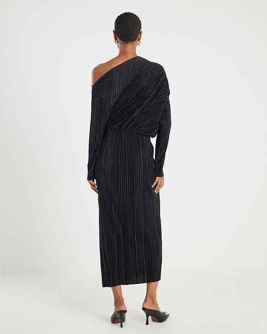 River Island Womens Midi Dress Black Plisse Long Sleeve - Image 3