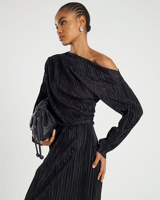 River Island Womens Midi Dress Black Plisse Long Sleeve - Image 4