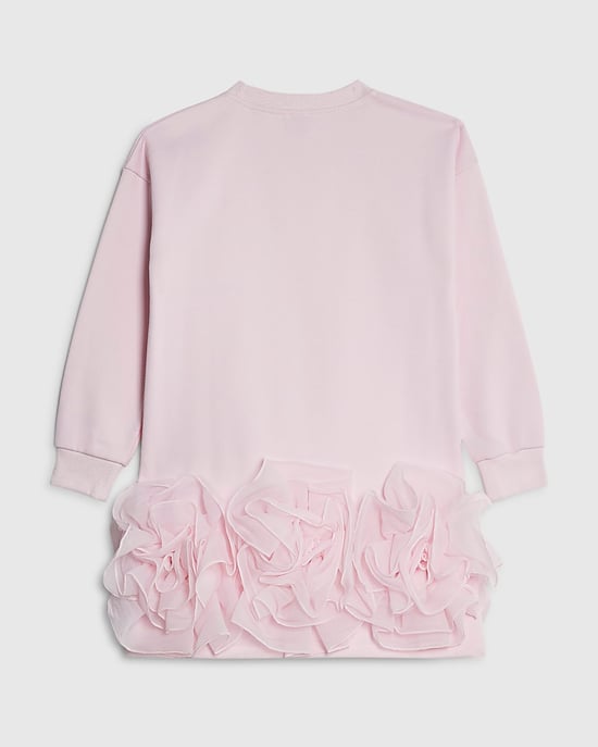River Island Girls Shirt Dress Pink Rosette Hem Sweatshirt - Image 2
