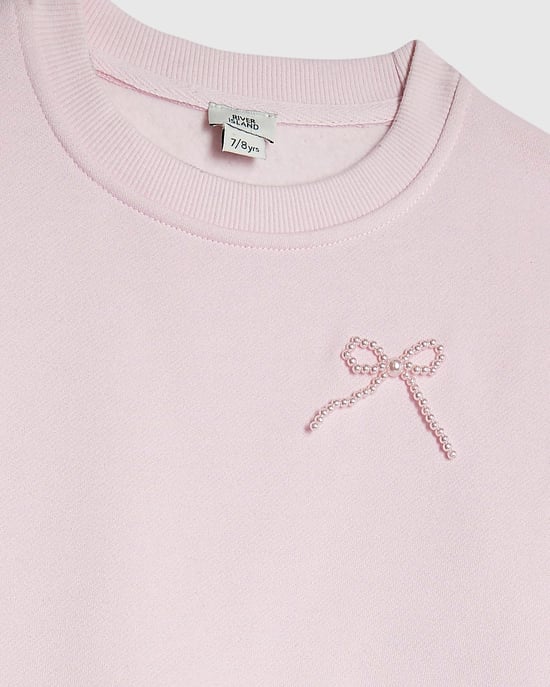 River Island Girls Shirt Dress Pink Rosette Hem Sweatshirt - Image 3