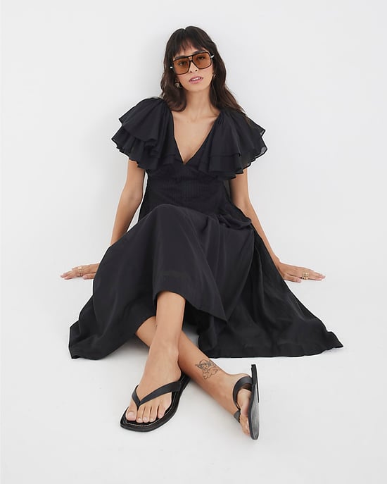 River Island Womens Midi Dress Black Premium Flutter V-Neck - Image 3