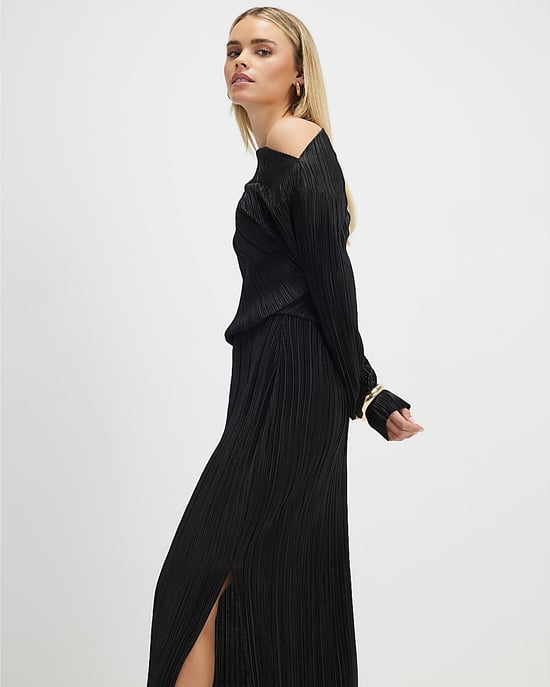 River Island Womens Asymmetric Midi Dress Petite Black Plisse - Image 4