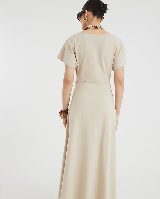 River Island Womens Midi Dress Beige Short Sleeve Drape Side - Image 3