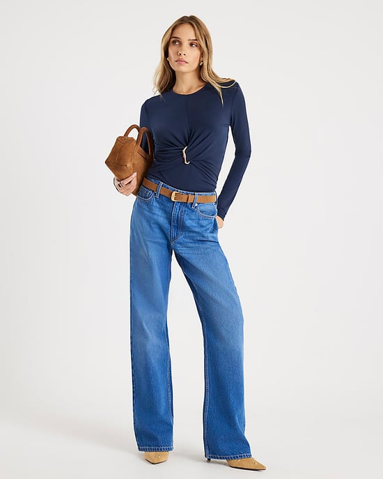River Island Womens Top Navy Long Sleeve Wrap Detail - Image 3