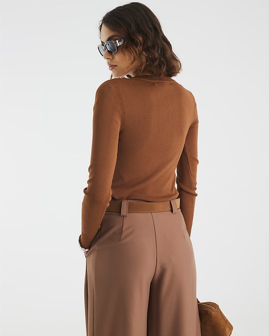 River Island Womens Top Brown Knit Long Sleeve - Image 3